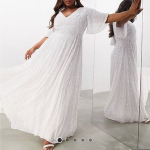 *NWT*ASOS EDITION Curve flutter sleeve sequin maxi wedding dress size 26